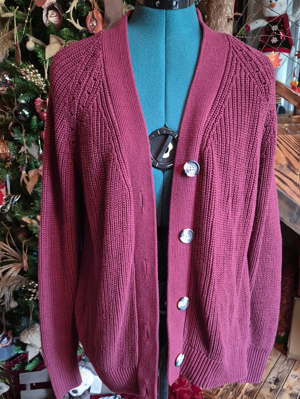 GAP Burgundy Chunky Knit Button-Front Cardigan